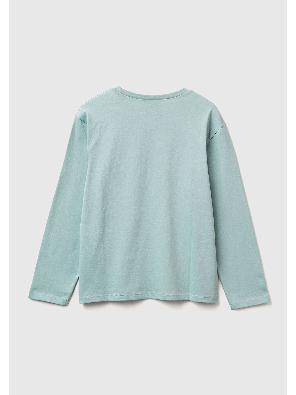 Kız Çocuk Gri-Yeşil Önü Baskılı Logo Etiketi Detaylı Uzun Kollu T-shirt-1