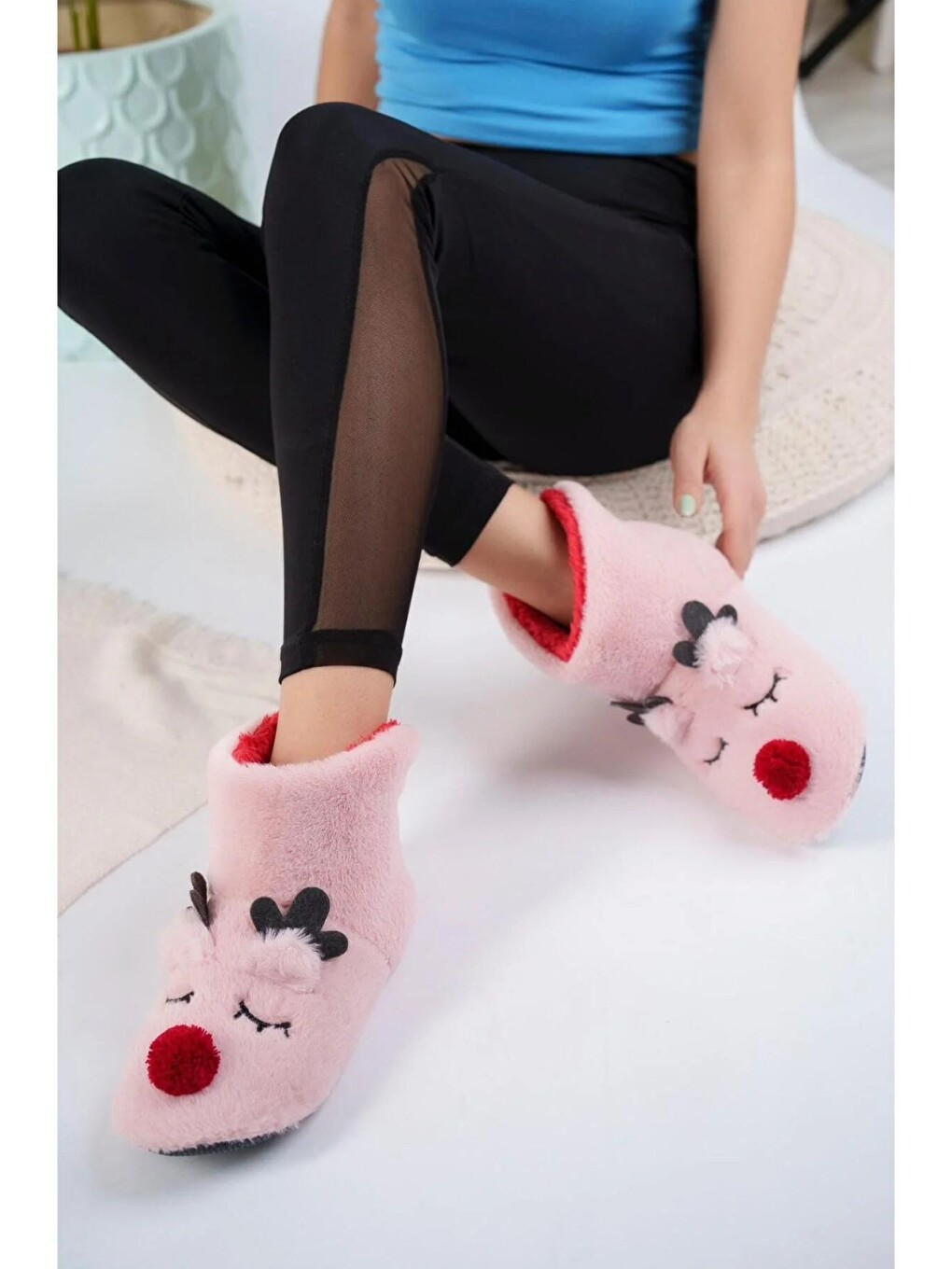Pembe Geyikli Ev Botu Kadın Ev Botu Panduf Ev Botu-1