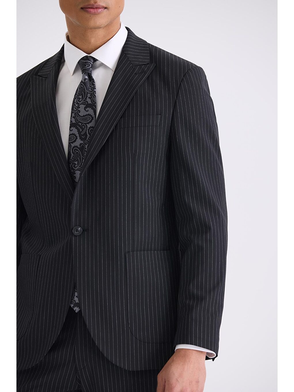 Siyah Slim Fit Sivri Yaka Strech Çizgili Jogger Takım Elbise-2