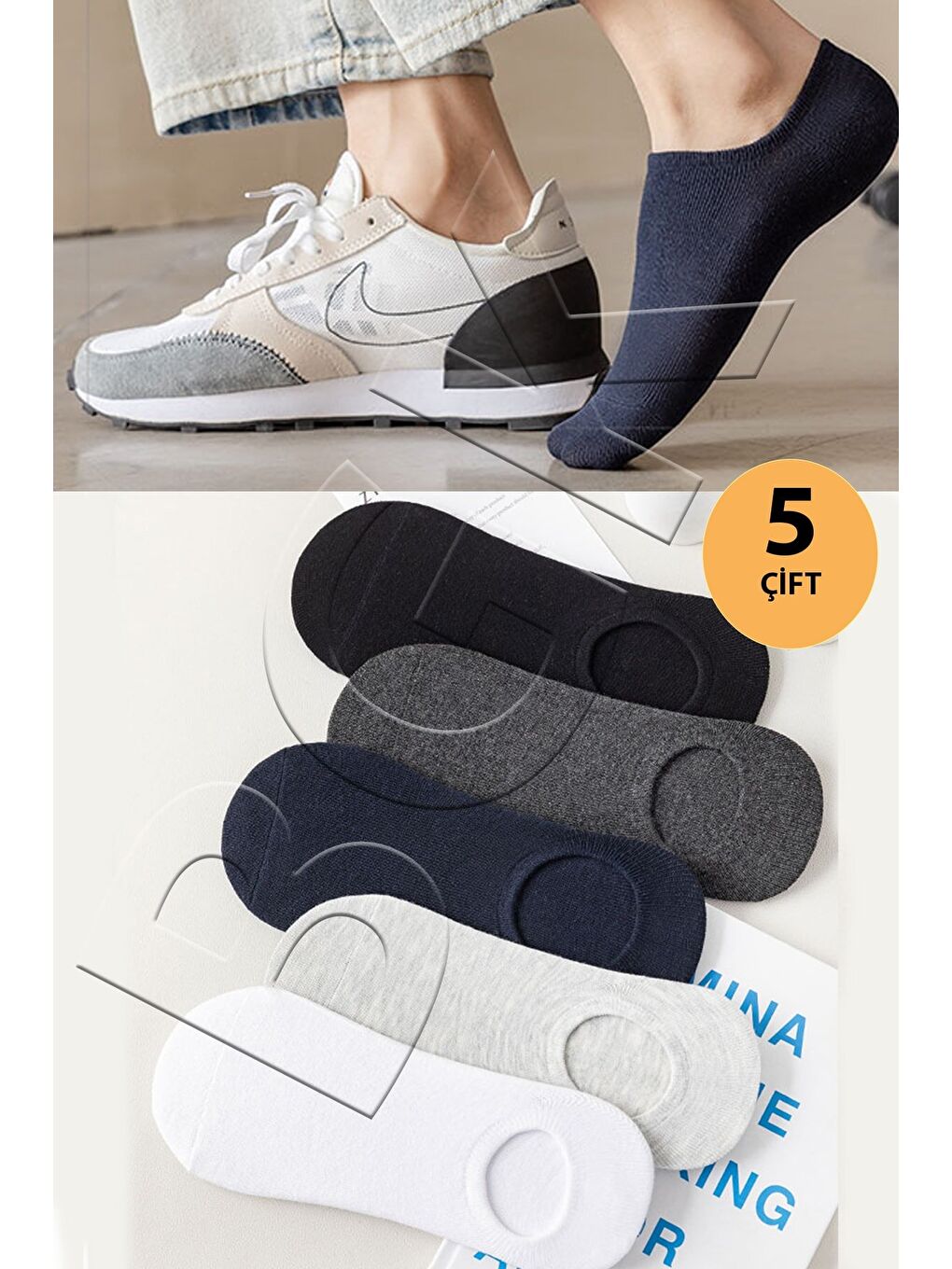 Karışık Unisex 5 Çift Görünmez Sneaker Renkli Çorap