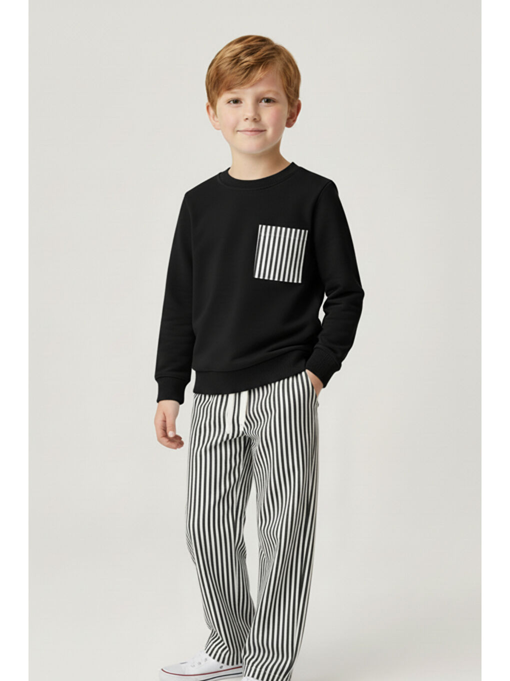 Siyah Erkek Çocuk Çizgili Cepli Eşofman Takımı 2-10 Yaş