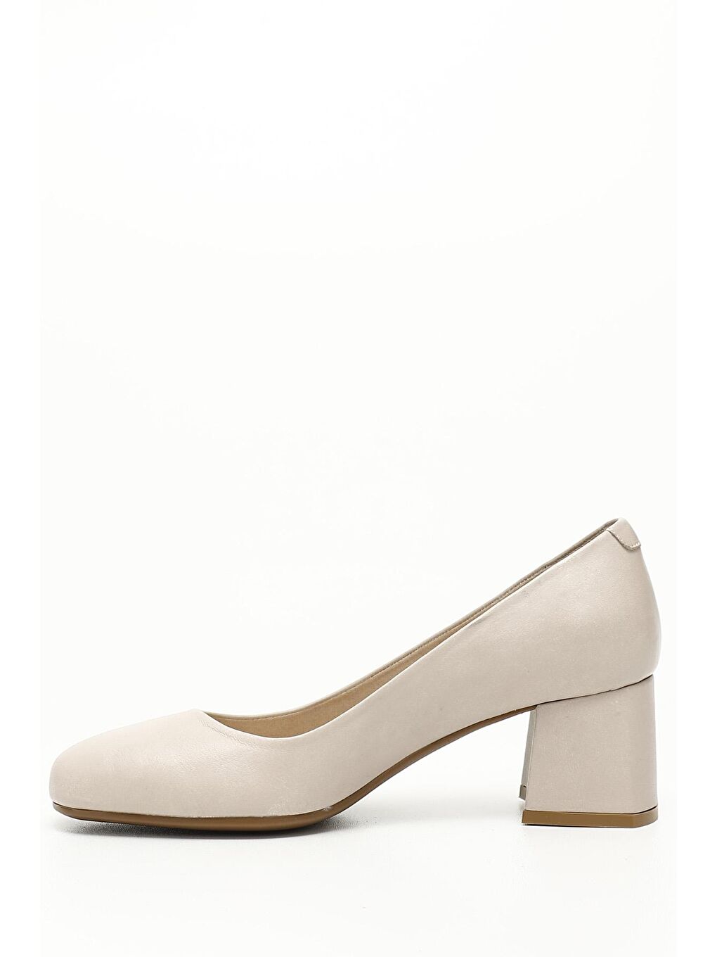 Bej BEJ  Hakiki Deri Küt Burun Orta Kalın Topuklu Kadın Ayakkabı 24225-2