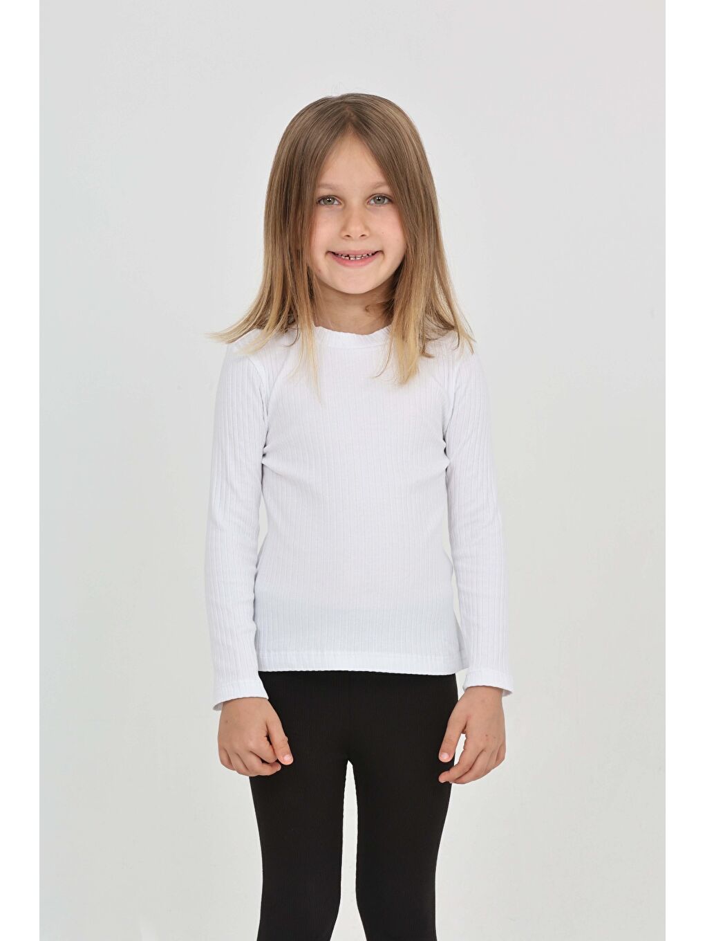 Beyaz Kız Çocuk Okul Omuz Çıtçıtlı Tişört-1