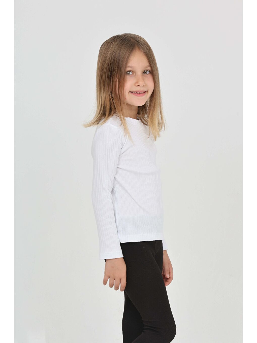 Beyaz Kız Çocuk Okul Omuz Çıtçıtlı Tişört-2