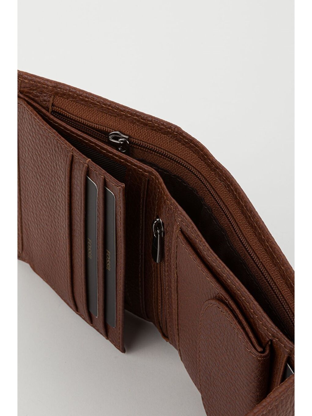 Kahverengi Kutulu Hakiki Deri Gök Mavi Küçük Boy Çok Gözlü Kadın El Portföyü Kartlık Cüzdan-3