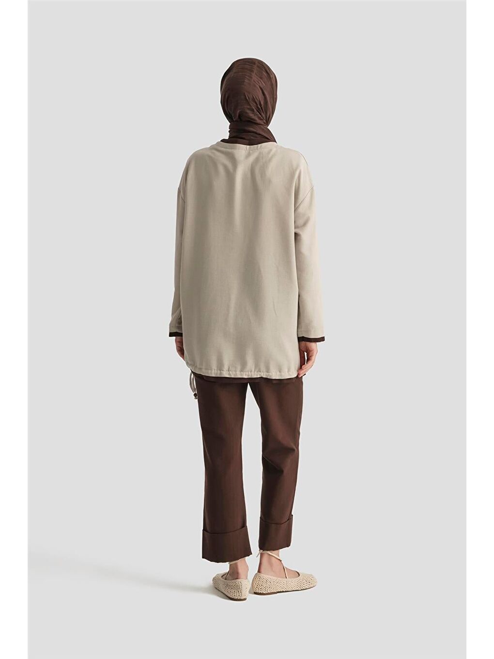 Bej Broşlu Keten Tunik 25Y4620 Taş-4
