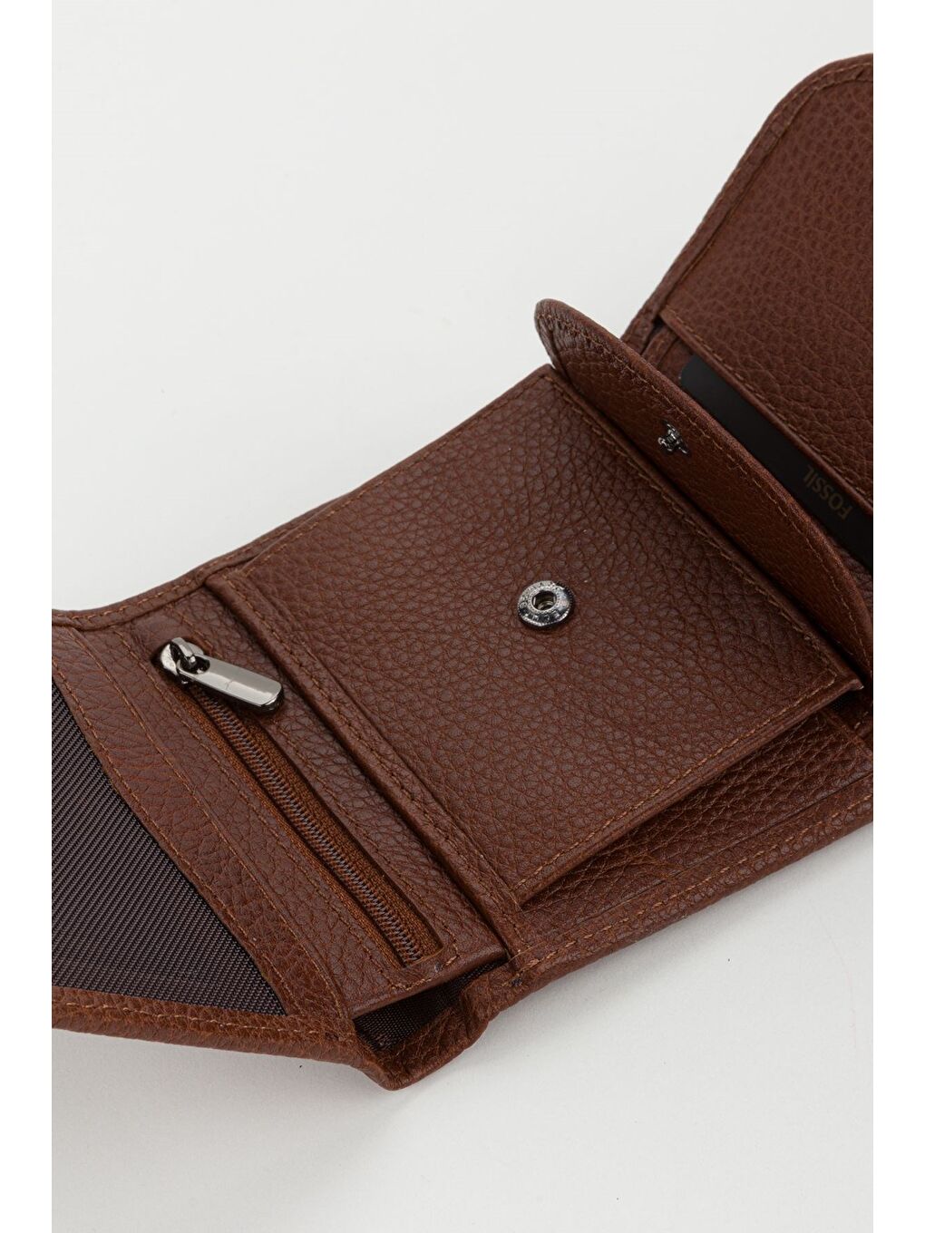 Kahverengi Kutulu Hakiki Deri Gök Mavi Küçük Boy Çok Gözlü Kadın El Portföyü Kartlık Cüzdan-5