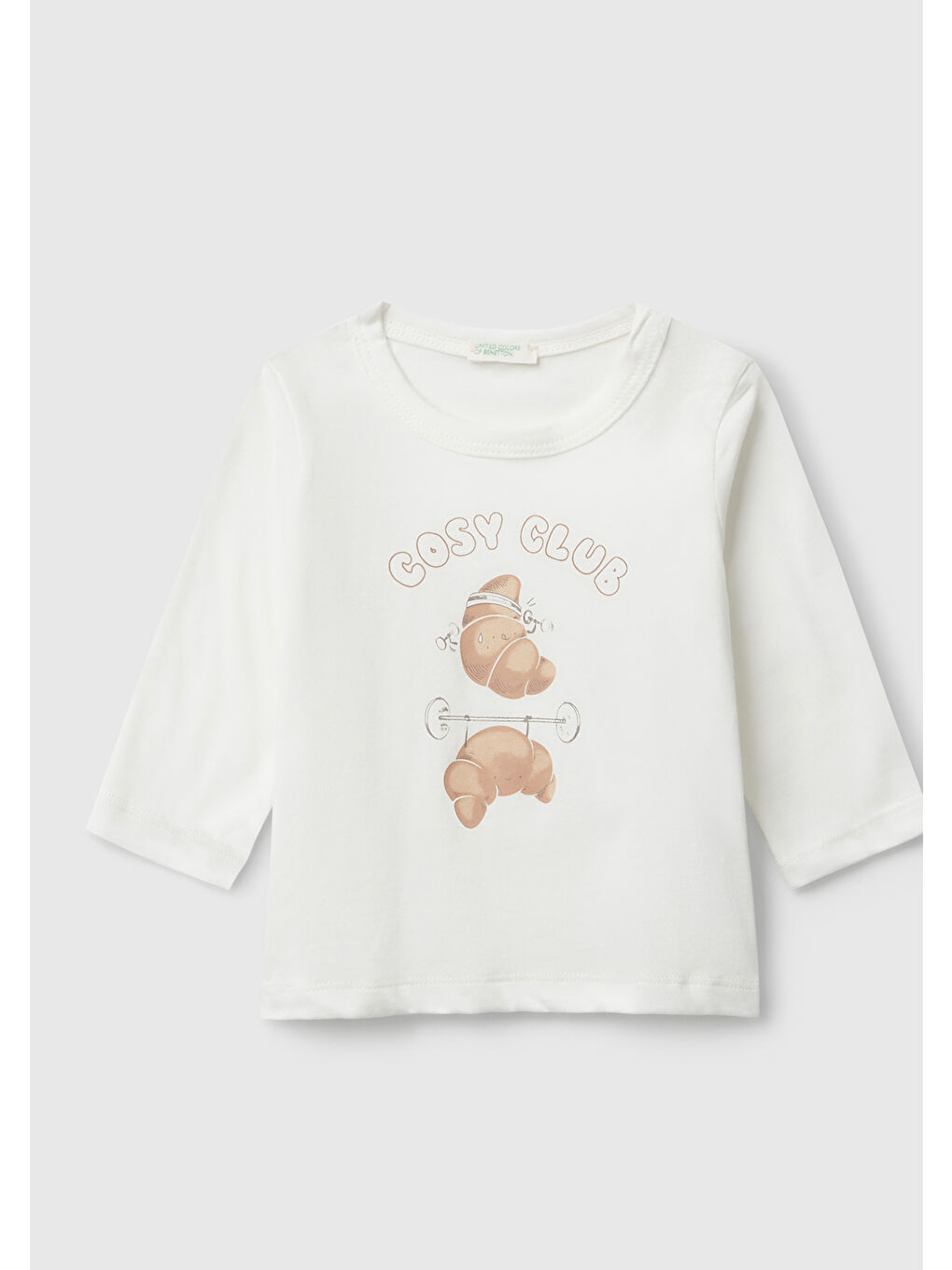 Bebek Beyaz Önü Baskılı Gizli Düğmeli Uzun Kollu T-shirt