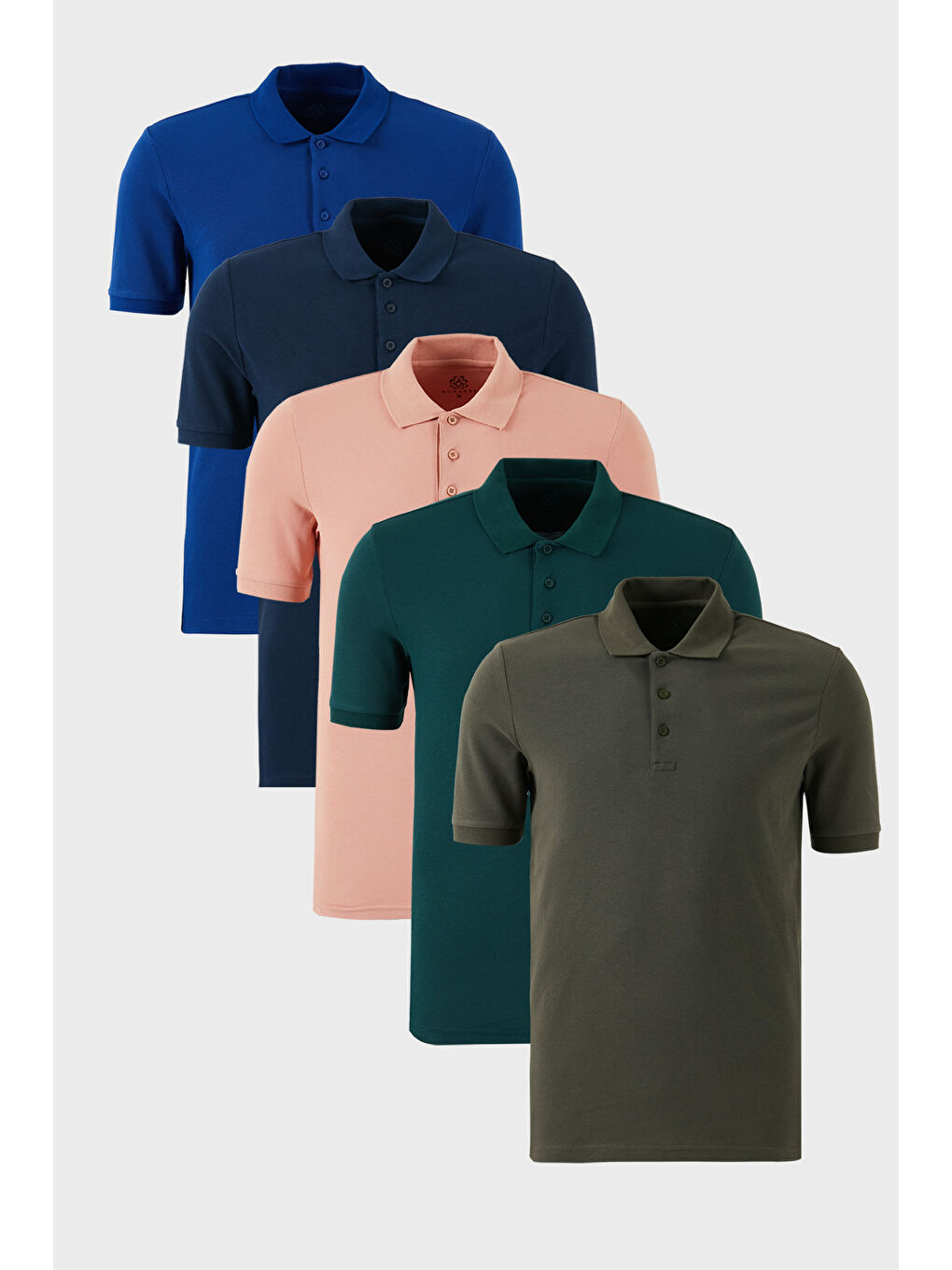 Haki Pamuklu Regular Fit Düğmeli Polo Yaka 5'li Paket %100 Pamuk Tişört 5902127S5