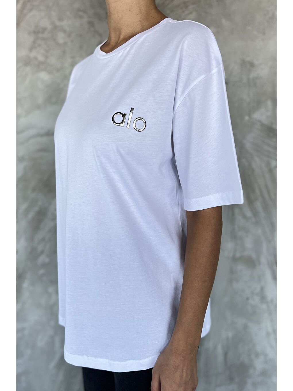 Beyaz Baskılı Salaş Basic Tişört-3