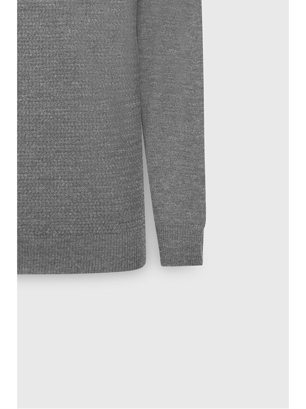 Erkek Gri Melanj Yünlü Sıcak Tutan Standart Fit Normal Kesim Yarım Balıkçı Yaka Jakarlı Triko Kazak-7