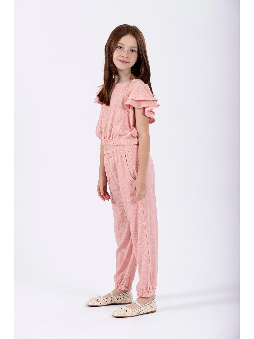 Bisiklet Yaka Paca Lastikli Pembe Renk Kız Çocuk İkili Takım