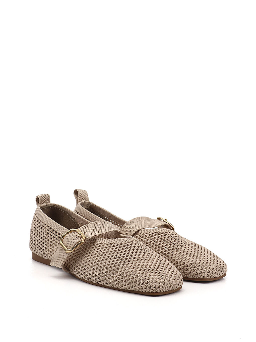 Bej Kadın BEJ-TEN RENGİ Triko Küt Burunlu Mary Jane Babet-1