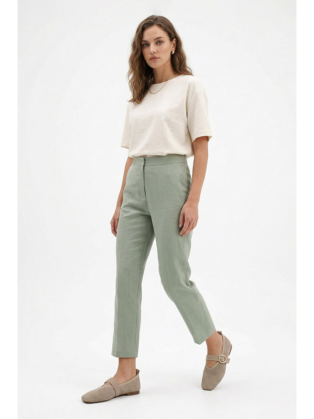 Bej Kadın BEJ-TEN RENGİ Triko Küt Burunlu Mary Jane Babet-2