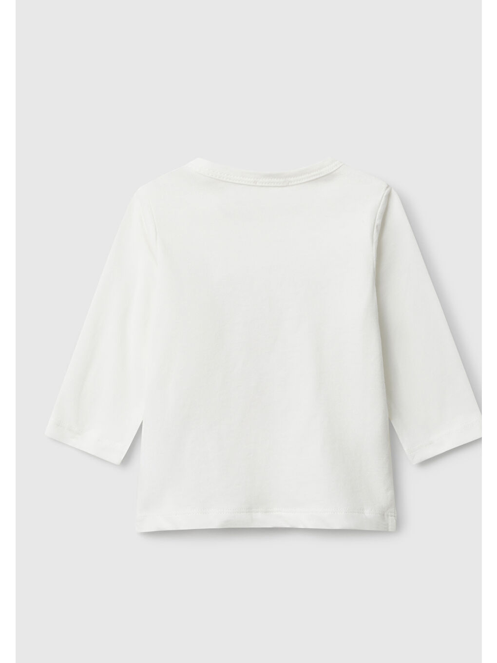 Bebek Beyaz Önü Baskılı Gizli Düğmeli Uzun Kollu T-shirt-1