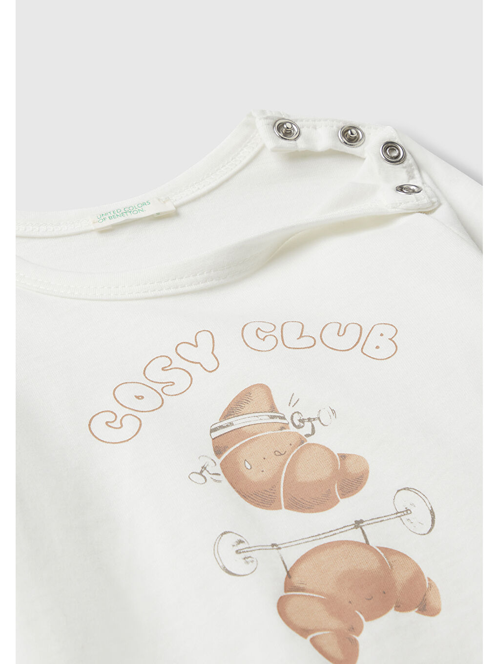 Bebek Beyaz Önü Baskılı Gizli Düğmeli Uzun Kollu T-shirt-2