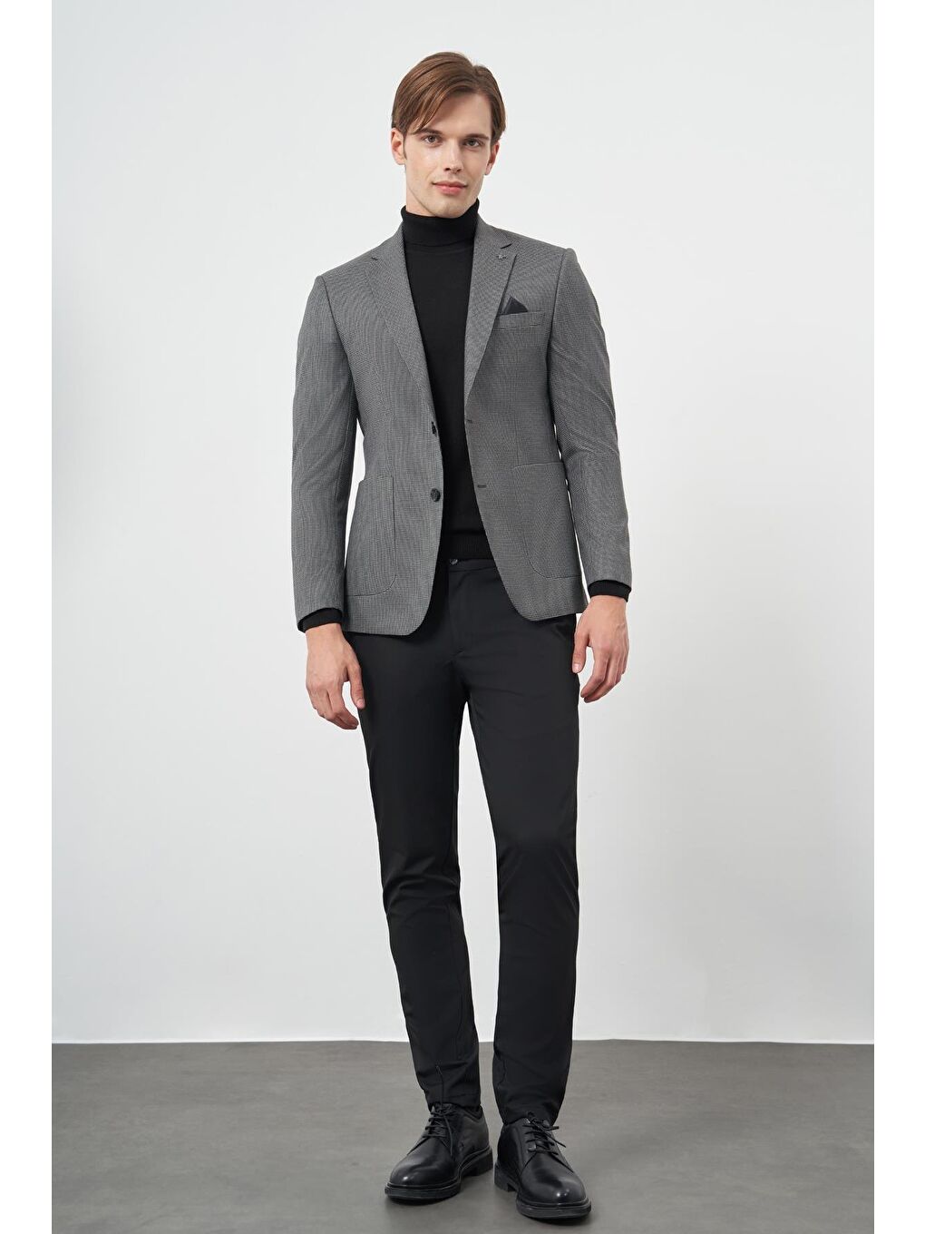 İMZA Gri Füme Kazayağı Desen Mono Yaka Çift Yırtmaç 2 Düğme 6 Drop Slim Fit Classic Ceket 1002245106 - 1