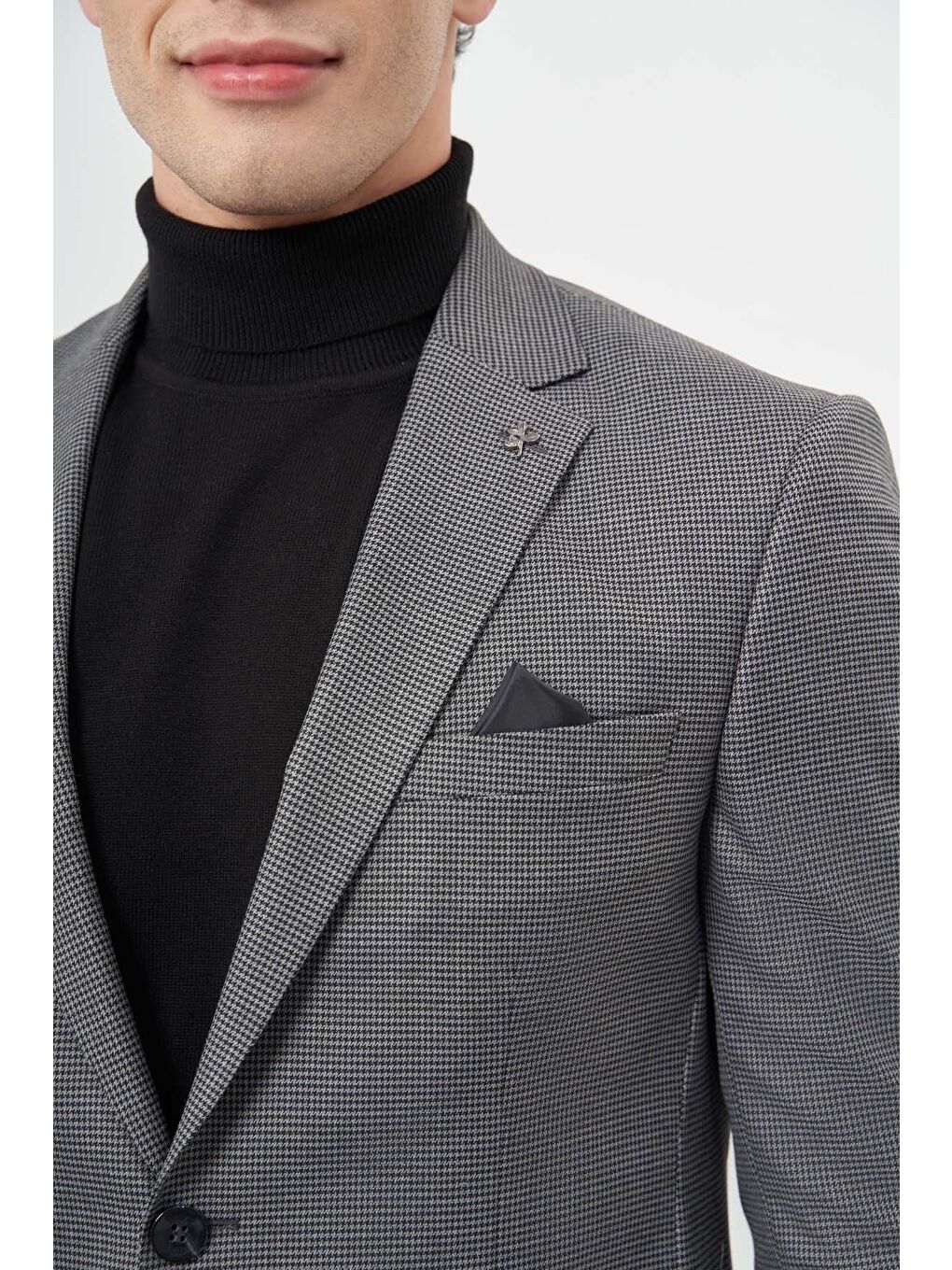 İMZA Gri Füme Kazayağı Desen Mono Yaka Çift Yırtmaç 2 Düğme 6 Drop Slim Fit Classic Ceket 1002245106 - 3