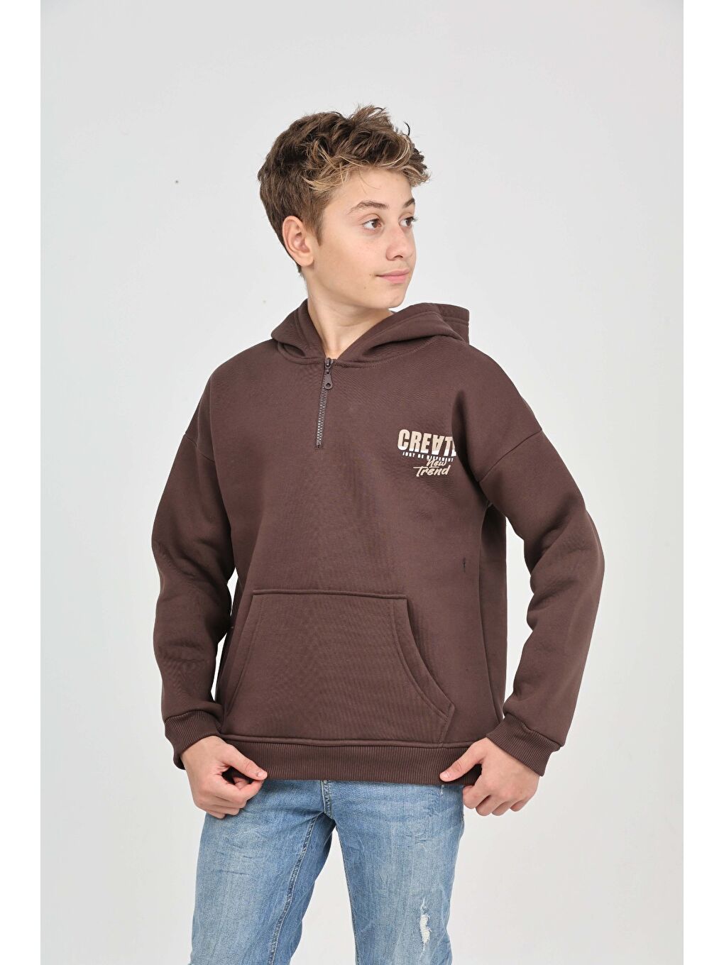 Kahverengi Erkek Çocuk Create Baskılı Sweatshirt-1