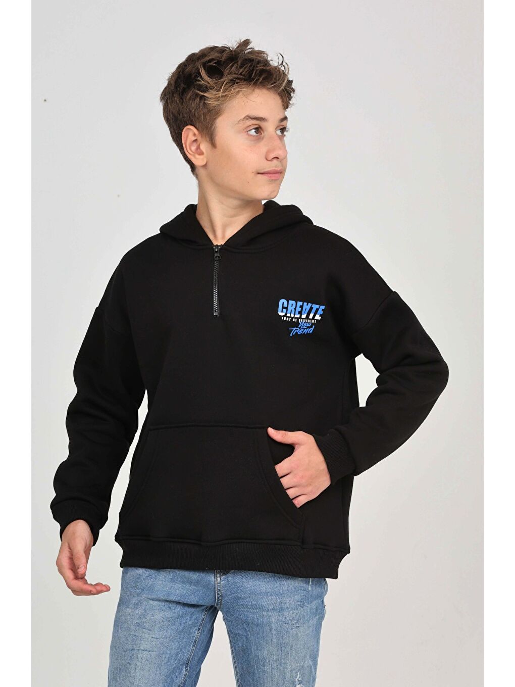 Siyah Erkek Çocuk Create Baskılı Sweatshirt-6
