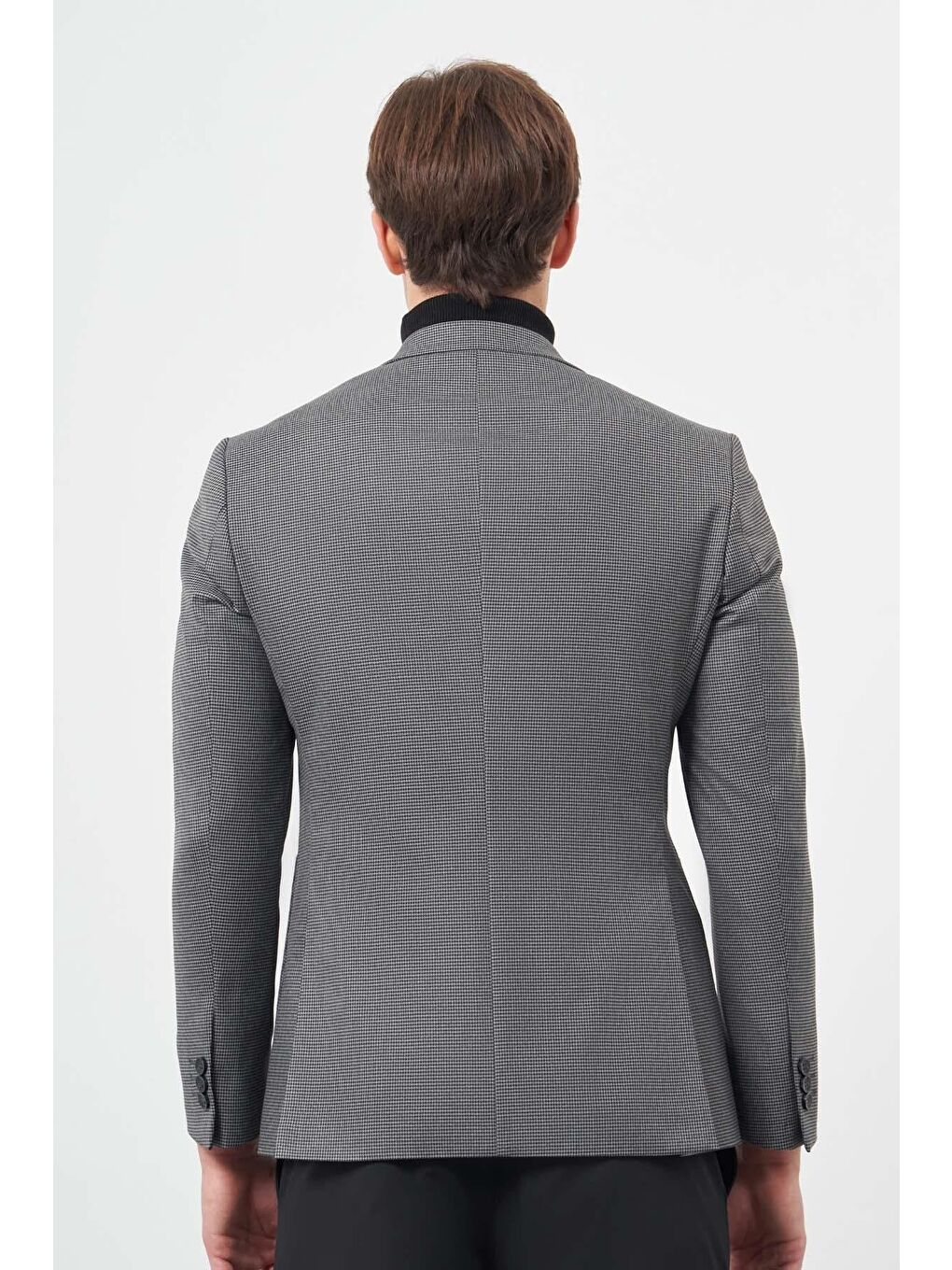 İMZA Gri Füme Kazayağı Desen Mono Yaka Çift Yırtmaç 2 Düğme 6 Drop Slim Fit Classic Ceket 1002245106 - 4