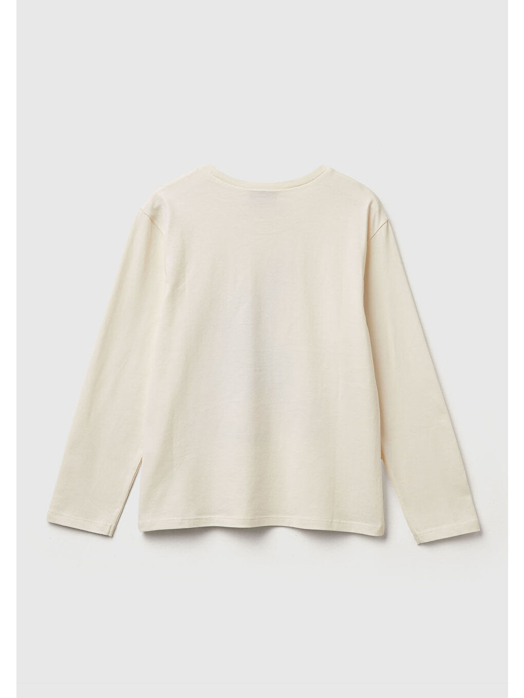 Ekru Kız Çocuk Krem Önü Baskılı Logo Etiketi Detaylı Uzun Kollu T-shirt-1