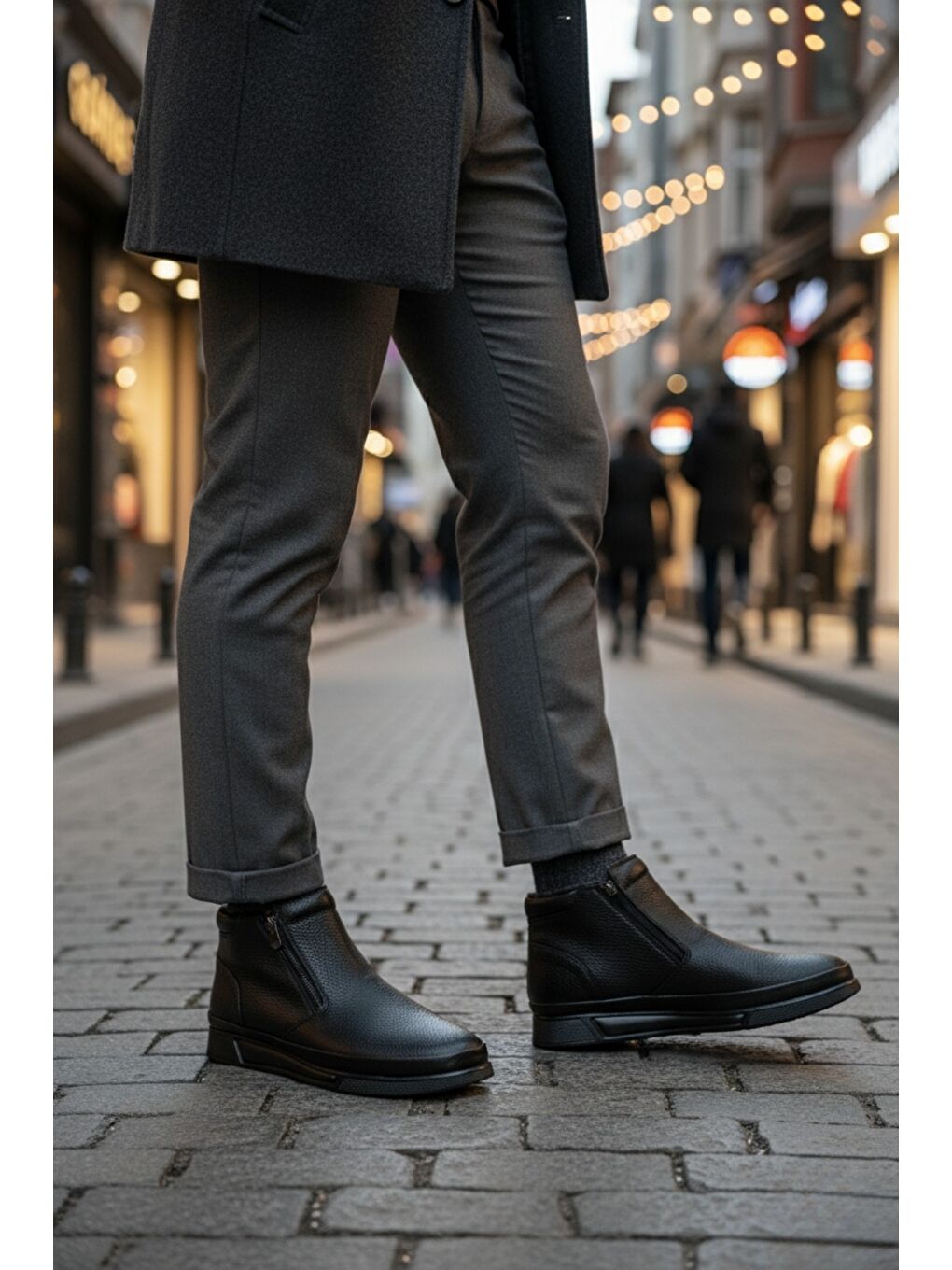 Siyah ANDY Hakiki Deri Çift Fermuarlı İçi Kürklü Erkek Kışlık Bot-4