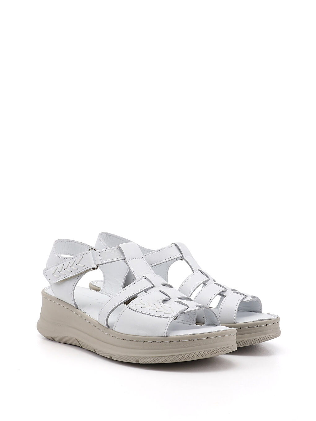 Beyaz Kadın CANLI BEYAZ Cırt Bantlı Dolgu Topuk Hakiki Deri Sandalet-3