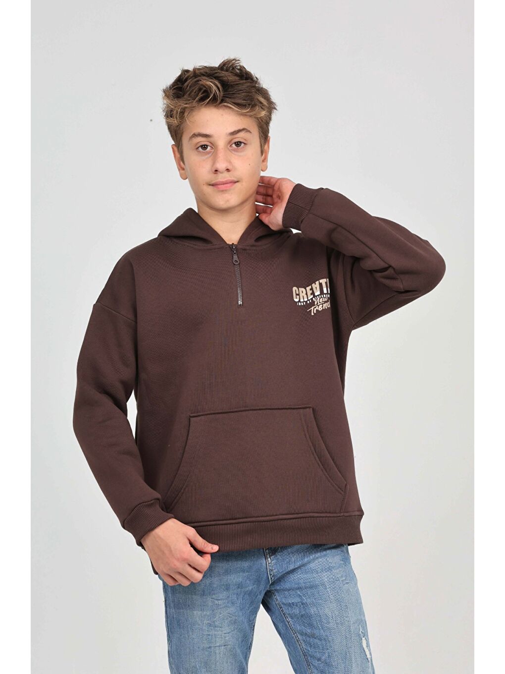 Kahverengi Erkek Çocuk Create Baskılı Sweatshirt-2