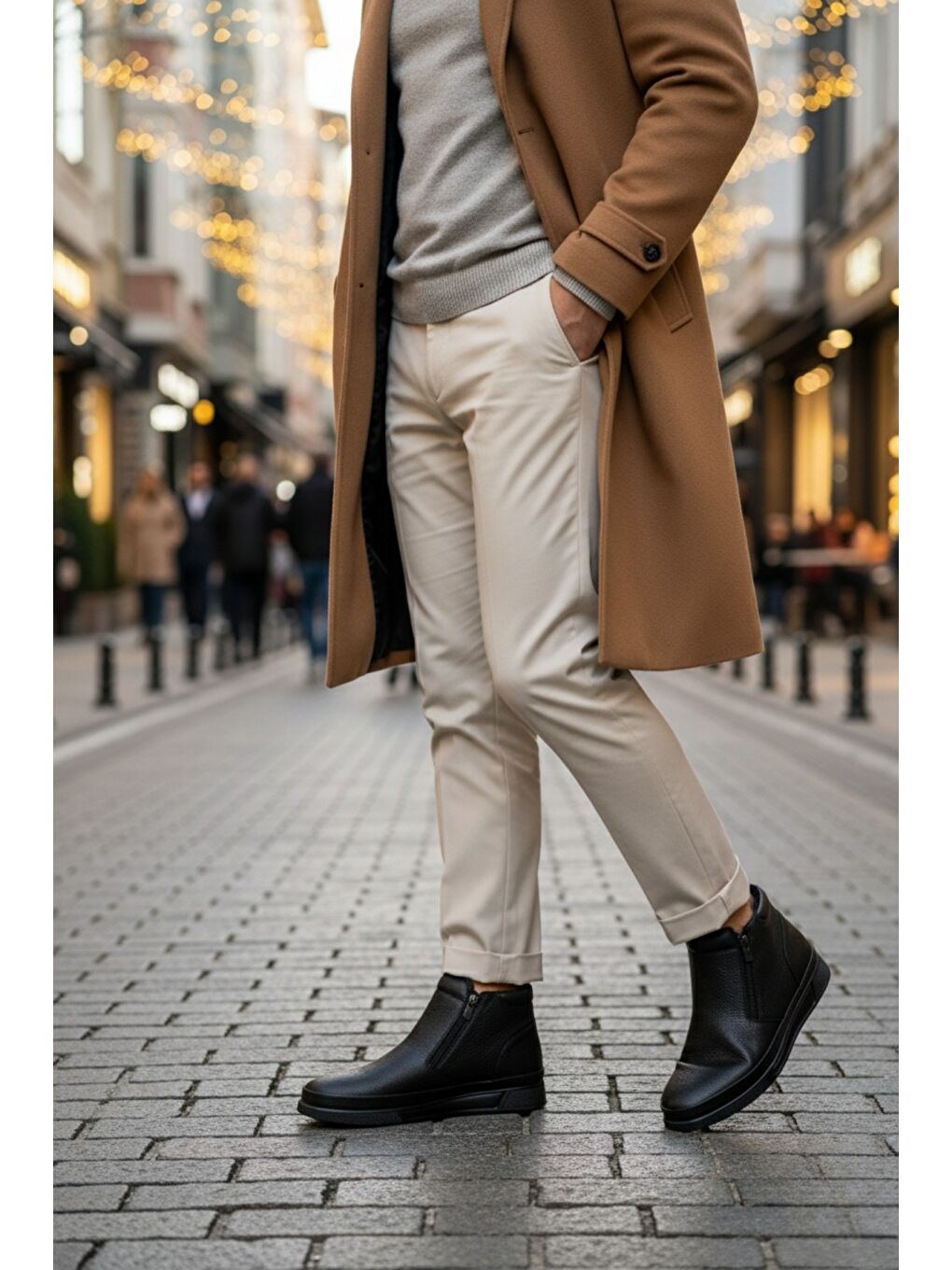 Siyah ANDY Hakiki Deri Çift Fermuarlı İçi Kürklü Erkek Kışlık Bot-5