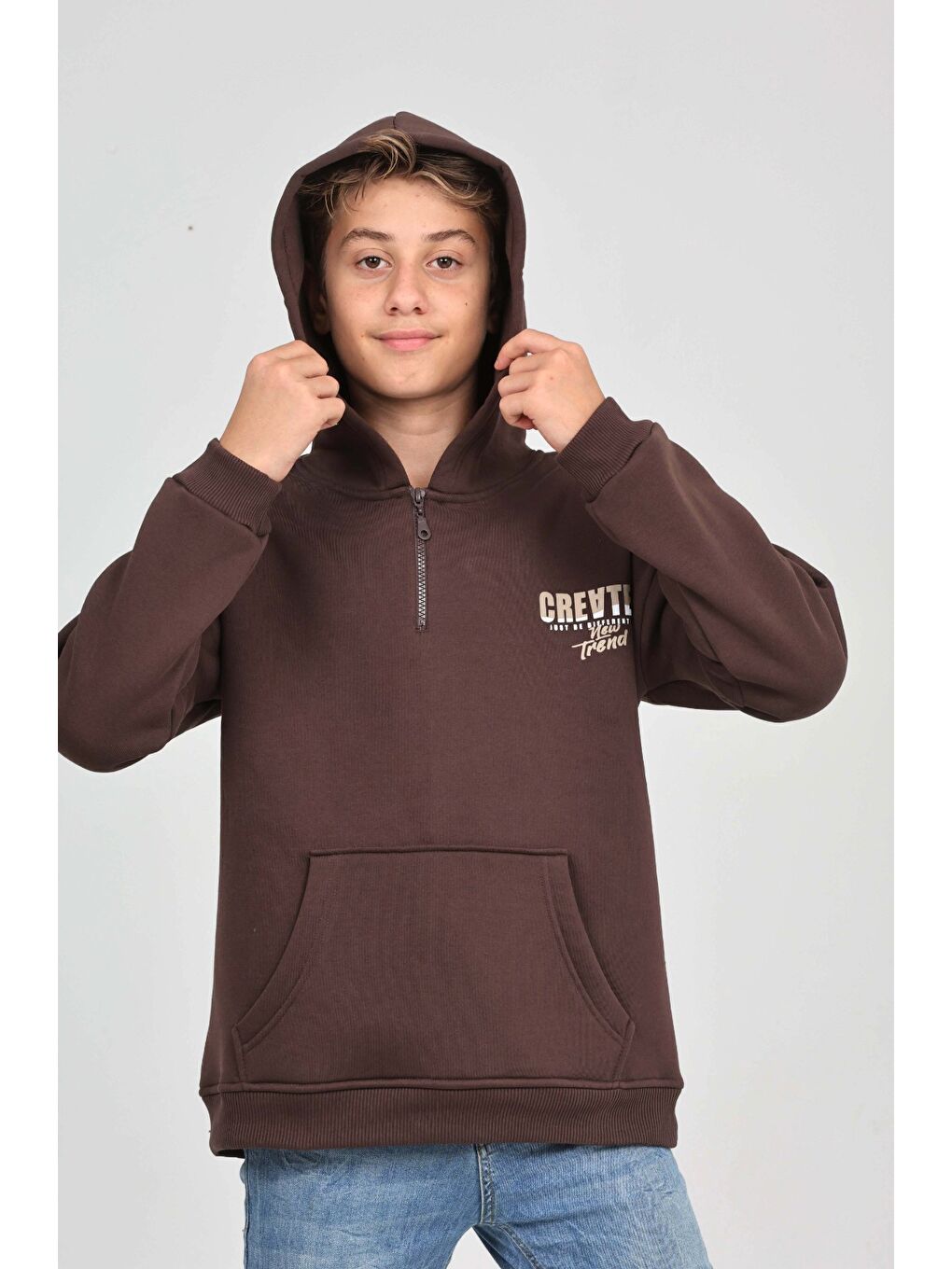Kahverengi Erkek Çocuk Create Baskılı Sweatshirt-4
