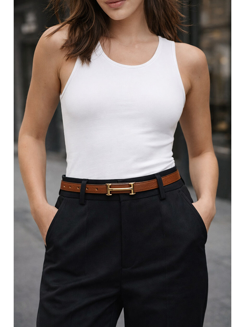 Kahverengi Uzun Tokalı Kahve İnce Kadın Kemeri Ceket Kemeri, Gömlek Kemeri, Elbise Kemeri KMR004 KAHVERENGI-2