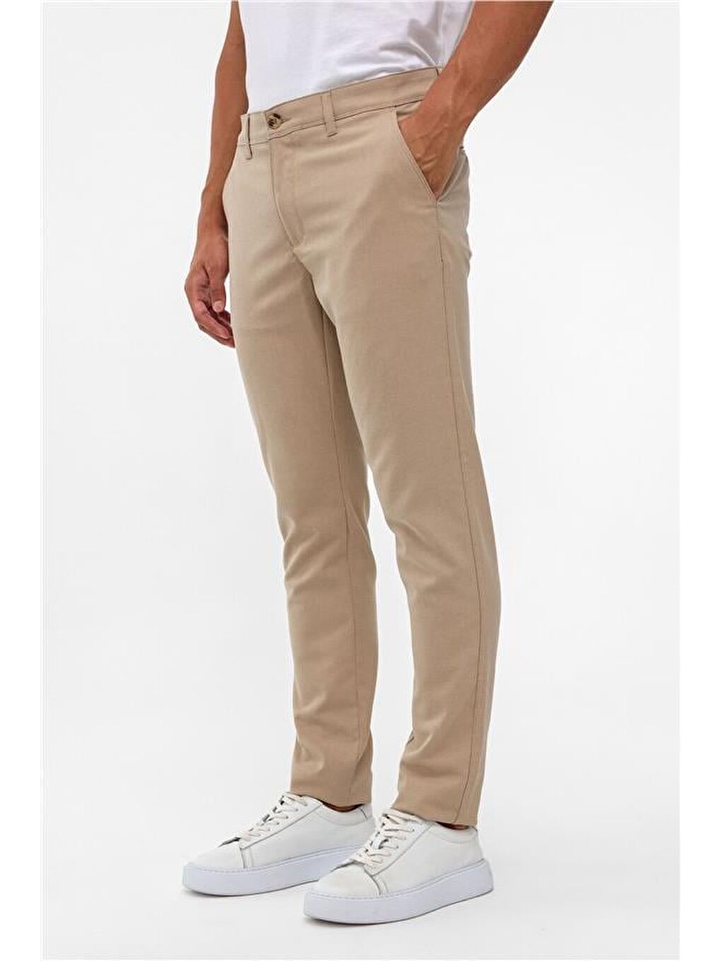 Bej Slim Desenli Pantolon-2