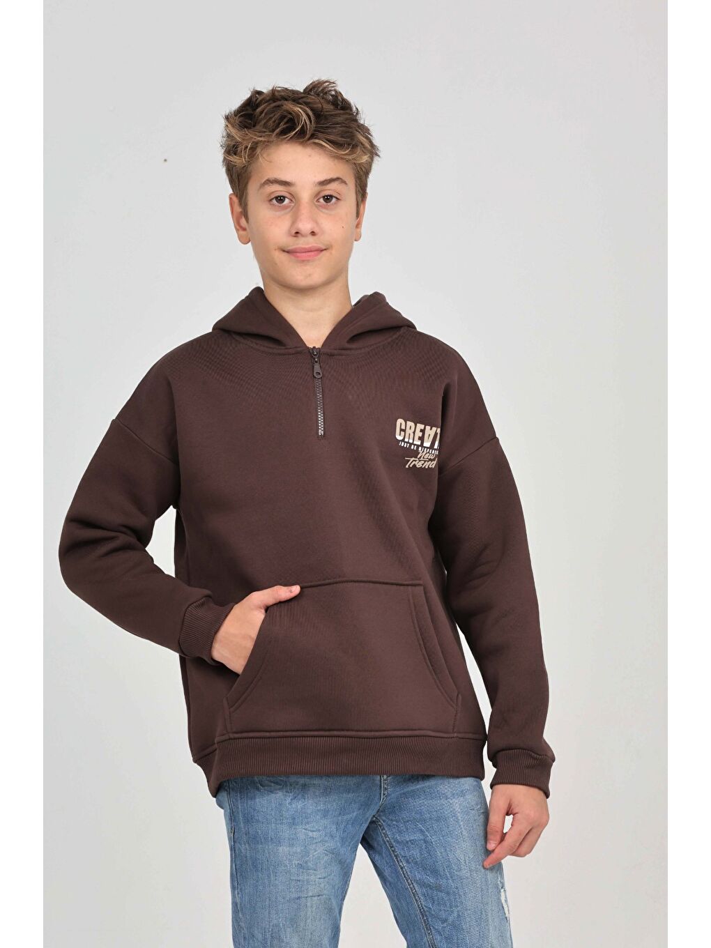 Kahverengi Erkek Çocuk Create Baskılı Sweatshirt-5