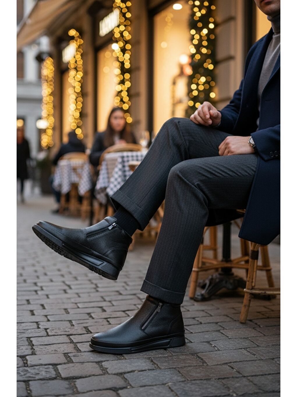 Siyah ANDY Hakiki Deri Çift Fermuarlı İçi Kürklü Erkek Kışlık Bot-7