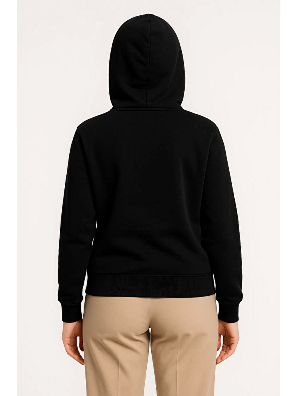 Üç İplik Kapüşonlu Tam Fermuarlı Kanguru Çepli Sweatshirt Hoodie - Siyah-2