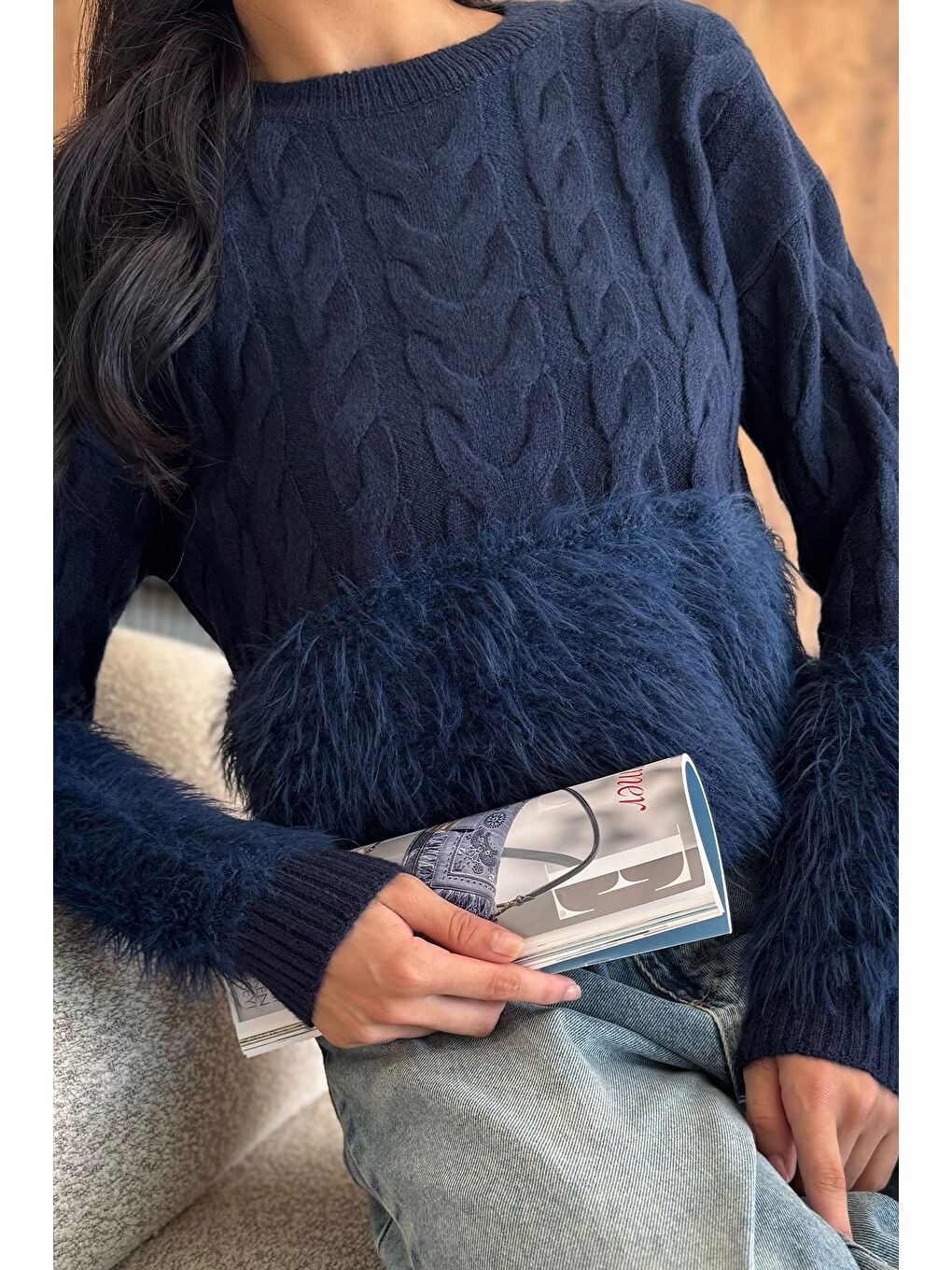 Lacivert Sakallı Kadın Triko Kazak