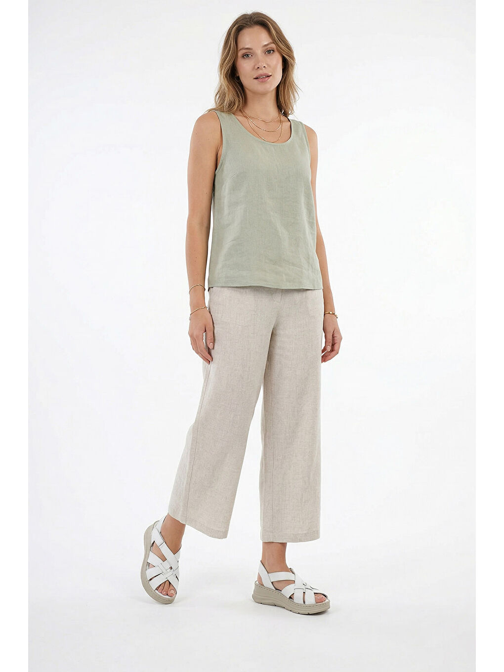 Beyaz Kadın CANLI BEYAZ Cırt Bantlı Dolgu Topuk Hakiki Deri Sandalet-2