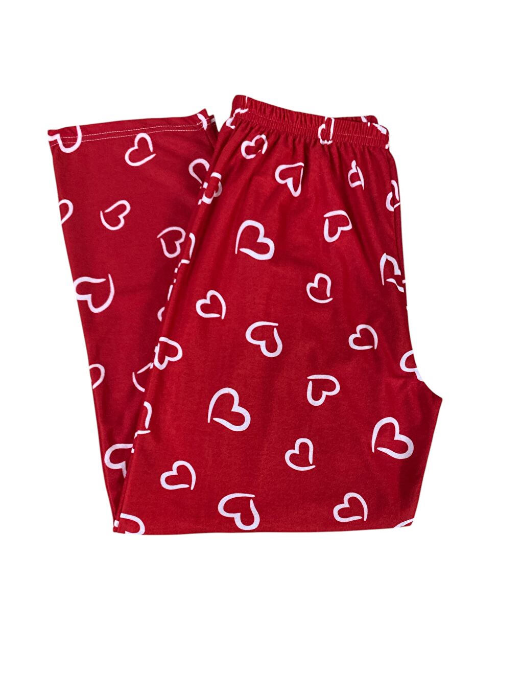 Beyaz Kadın Kırımızı Kalpli Yumuşak Kışlık Pijama Altı-1