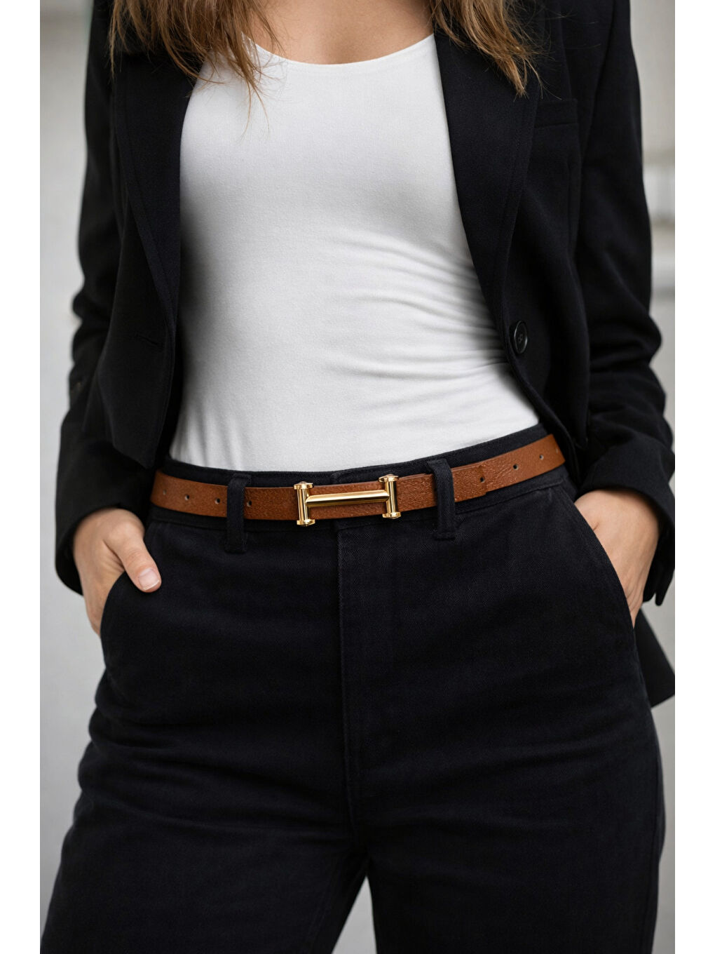 Kahverengi Uzun Tokalı Kahve İnce Kadın Kemeri Ceket Kemeri, Gömlek Kemeri, Elbise Kemeri KMR004 KAHVERENGI-5