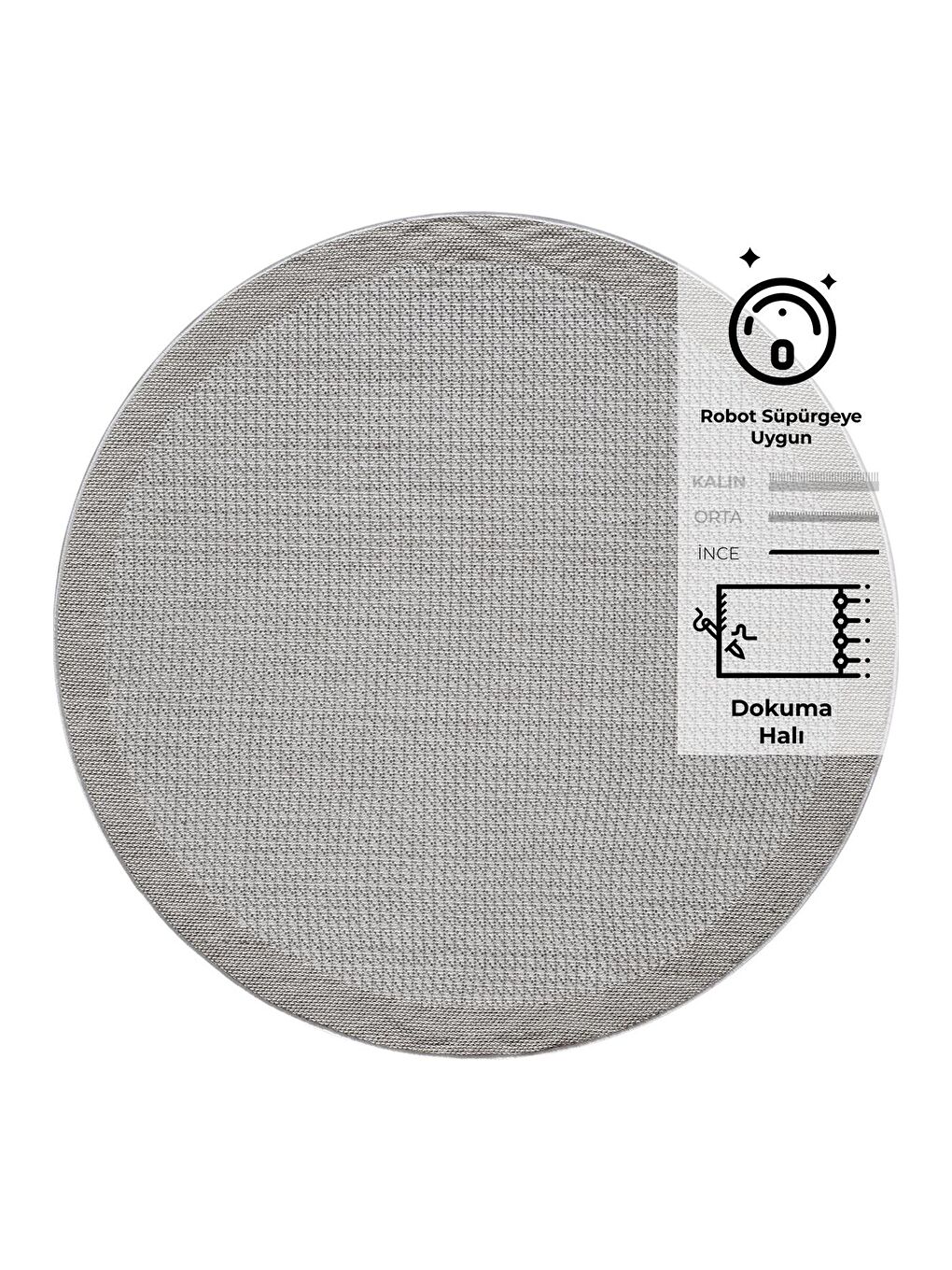 Ekru Sisalux 3093 Krem Jüt Tabanlı Modern Dokuma Yuvarlak Kilim Sisal Hasır Halı-140x140 cm