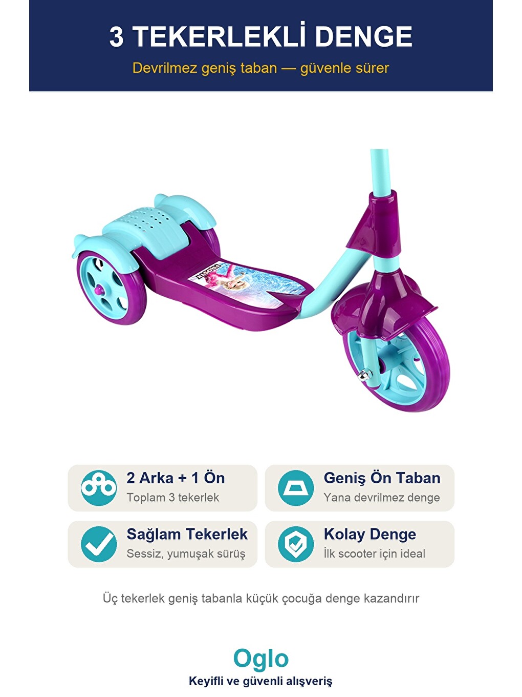 Çocuk Scooter 3 Tekerlekli Frenli Sepetli — Dengeli İlk Scooter, Ayarlanabilir Gidon 3+ Yaş-1