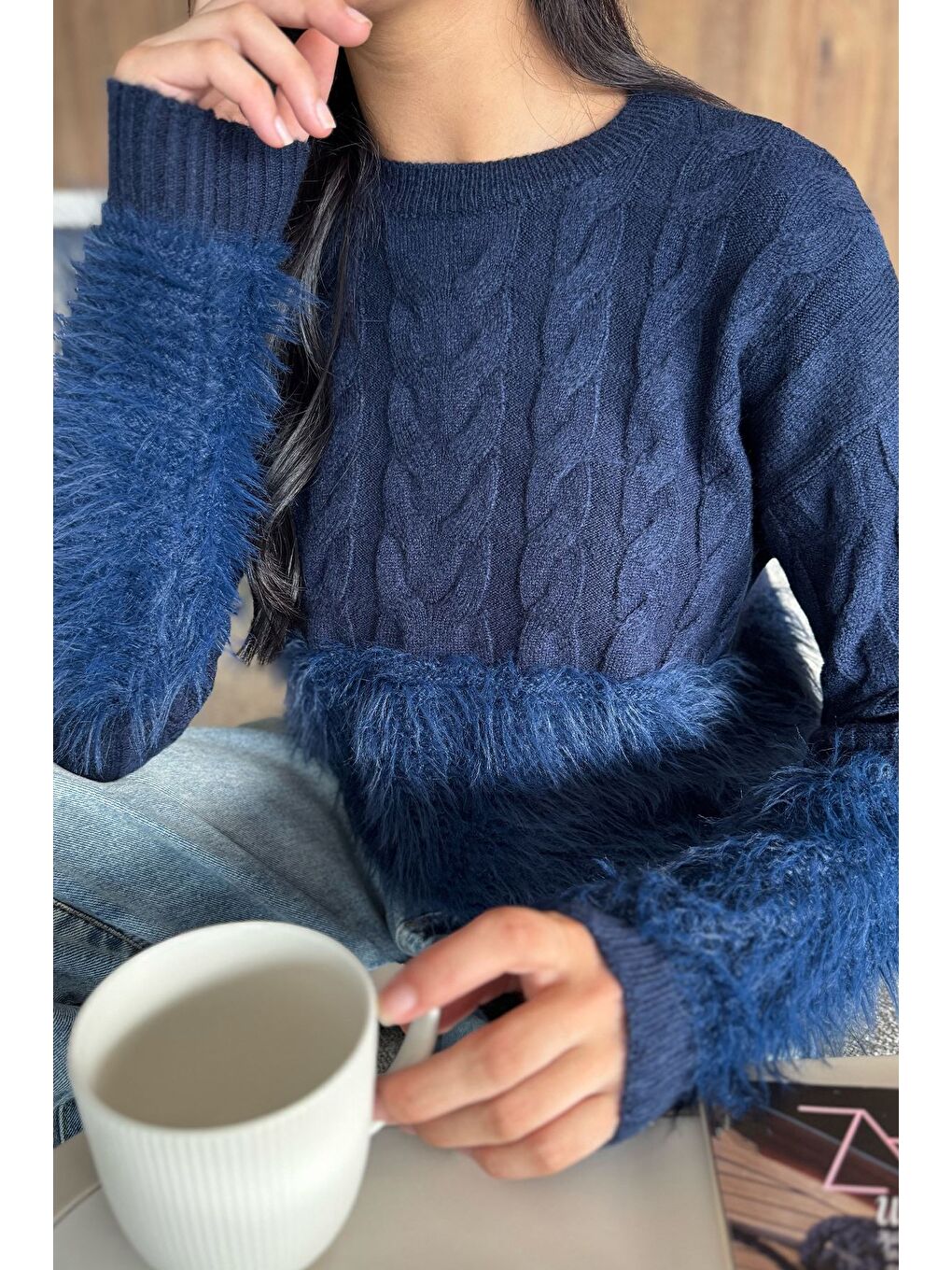 Lacivert Sakallı Kadın Triko Kazak-1