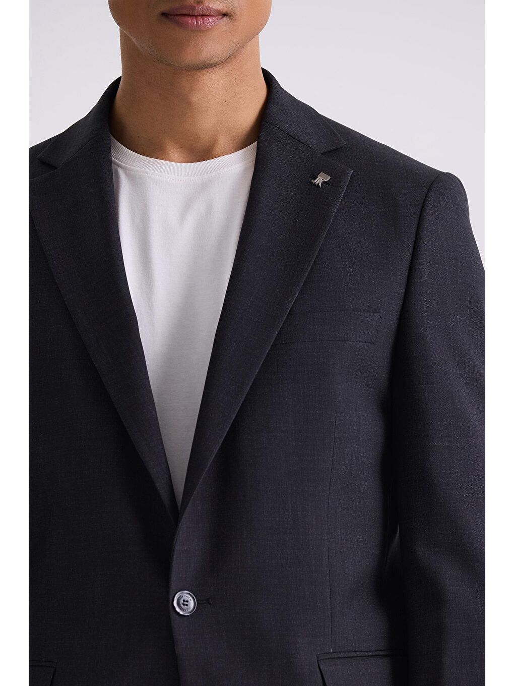 Siyah Slim Fit Mono Yaka Tek Düğme Spor Takım Elbise-2