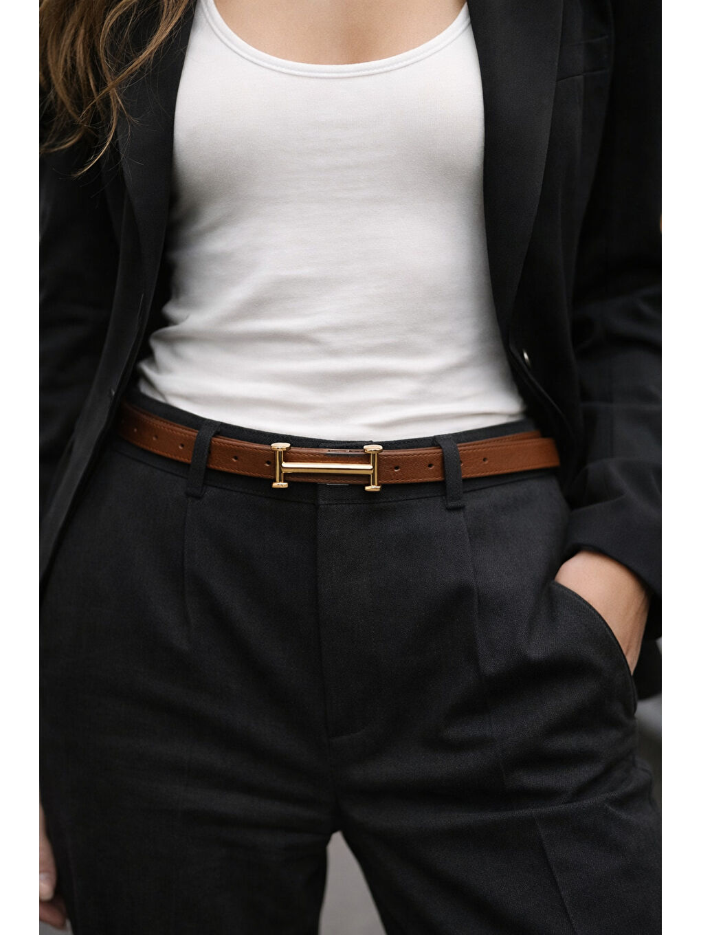 Kahverengi Uzun Tokalı Kahve İnce Kadın Kemeri Ceket Kemeri, Gömlek Kemeri, Elbise Kemeri KMR004 KAHVERENGI-6