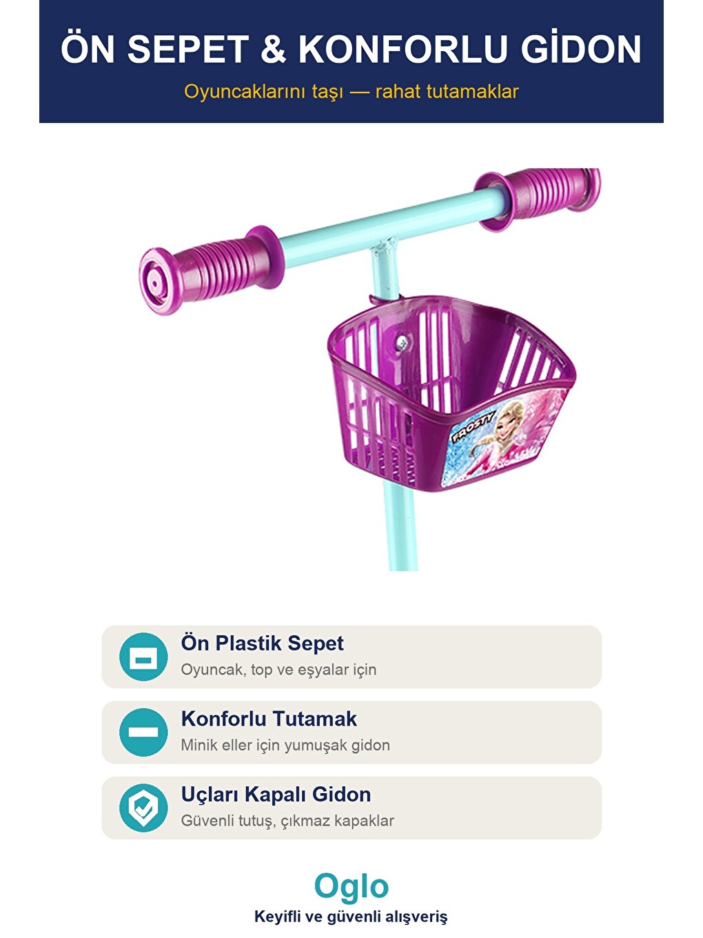 Çocuk Scooter 3 Tekerlekli Frenli Sepetli — Dengeli İlk Scooter, Ayarlanabilir Gidon 3+ Yaş-3