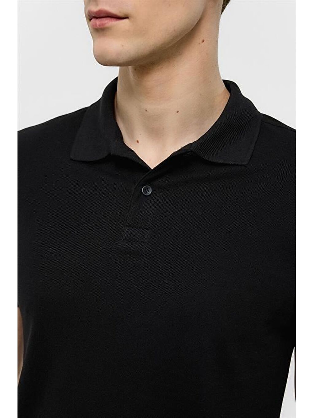 Siyah Slim Düz Polo Yaka Tişört-3