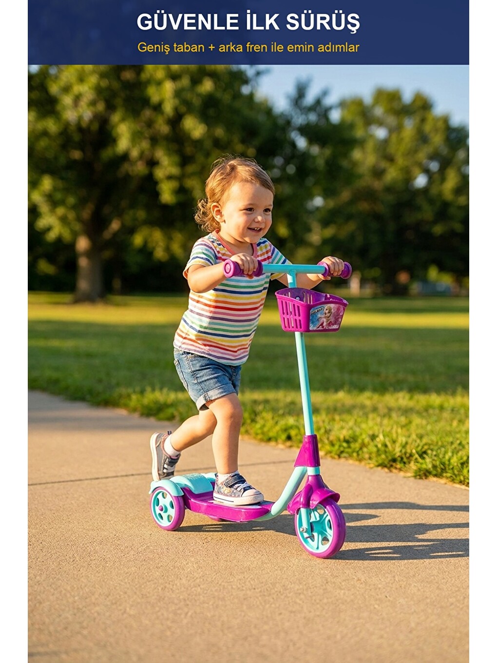 Çocuk Scooter 3 Tekerlekli Frenli Sepetli — Dengeli İlk Scooter, Ayarlanabilir Gidon 3+ Yaş-4