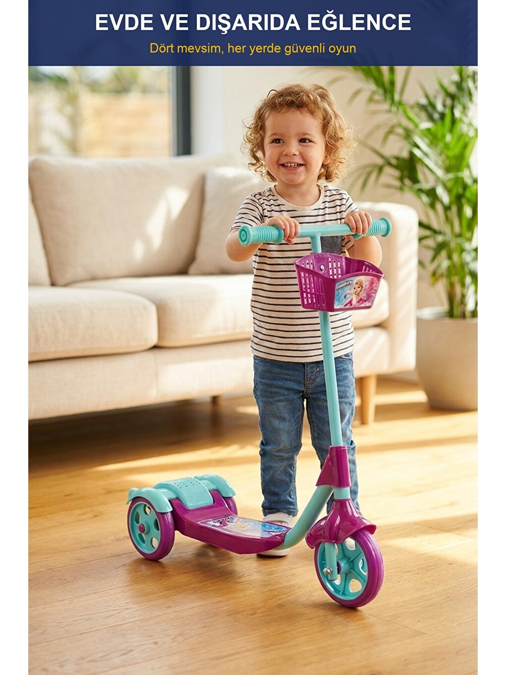 Çocuk Scooter 3 Tekerlekli Frenli Sepetli — Dengeli İlk Scooter, Ayarlanabilir Gidon 3+ Yaş-5