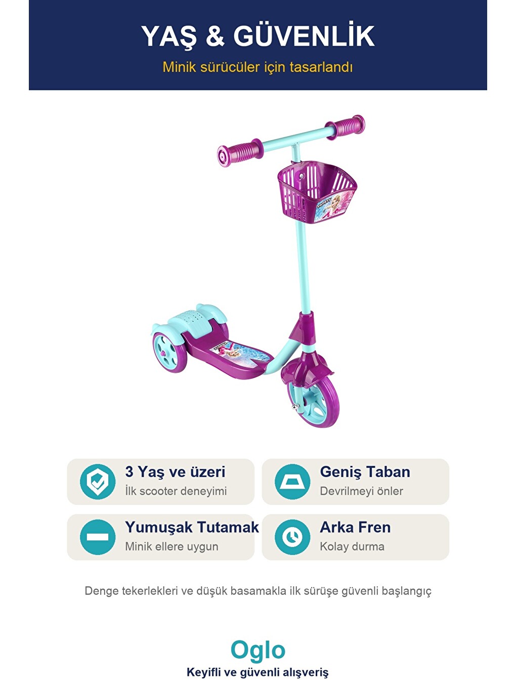 Çocuk Scooter 3 Tekerlekli Frenli Sepetli — Dengeli İlk Scooter, Ayarlanabilir Gidon 3+ Yaş-6